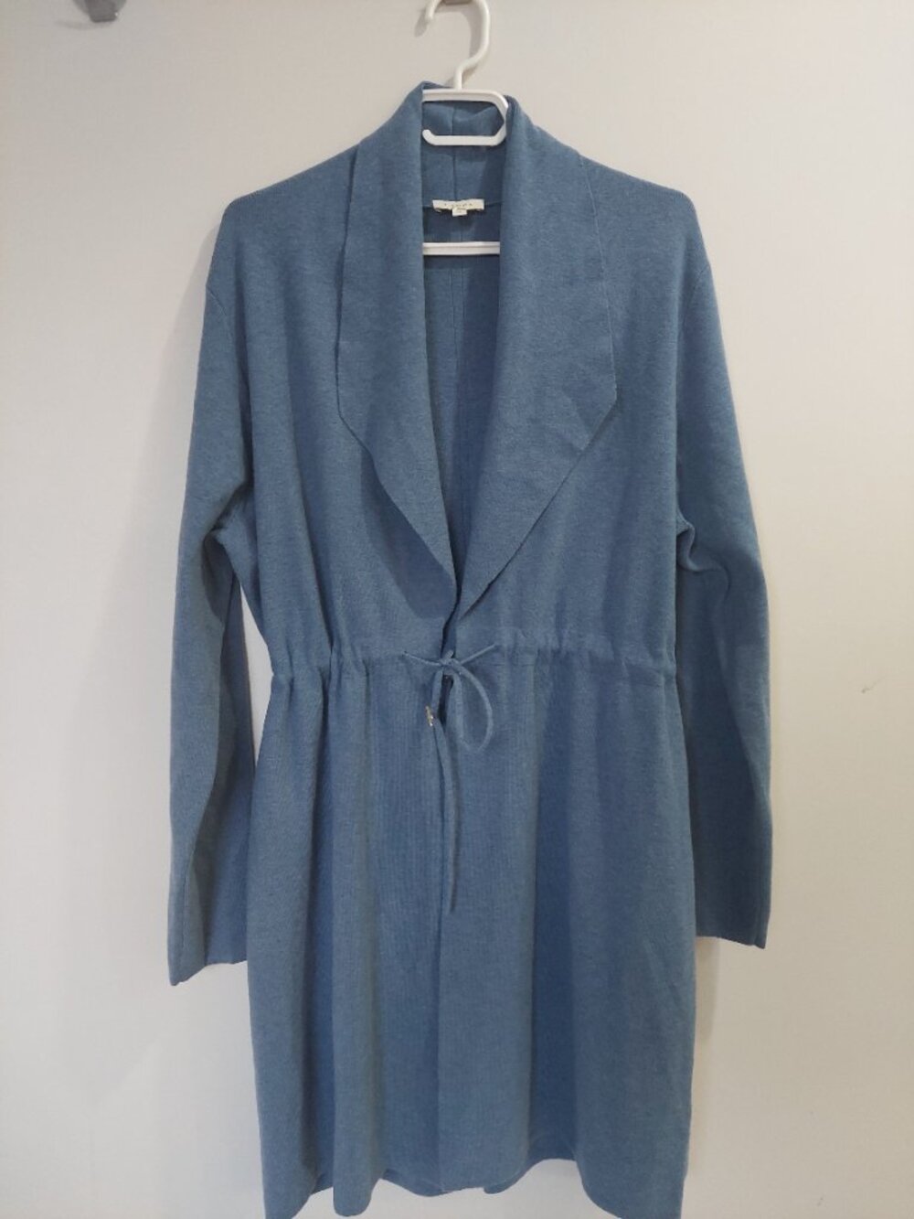 Laura Women's Sz XL Duster Cardigan Lightweight Knit Drawstring Waist Blue